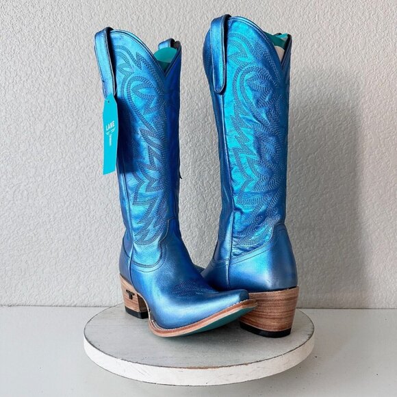 NWT Lane Smokeshow Cobalt Metallic Blue Boots 8 - Picture 1 of 12
